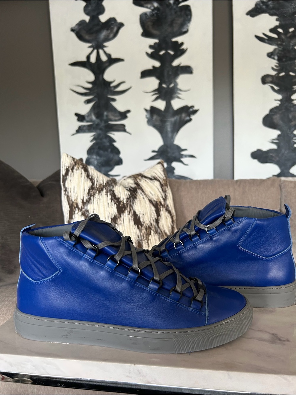 Balenciaga Men's High-Top Sneakers in Royal Blue and Gray
